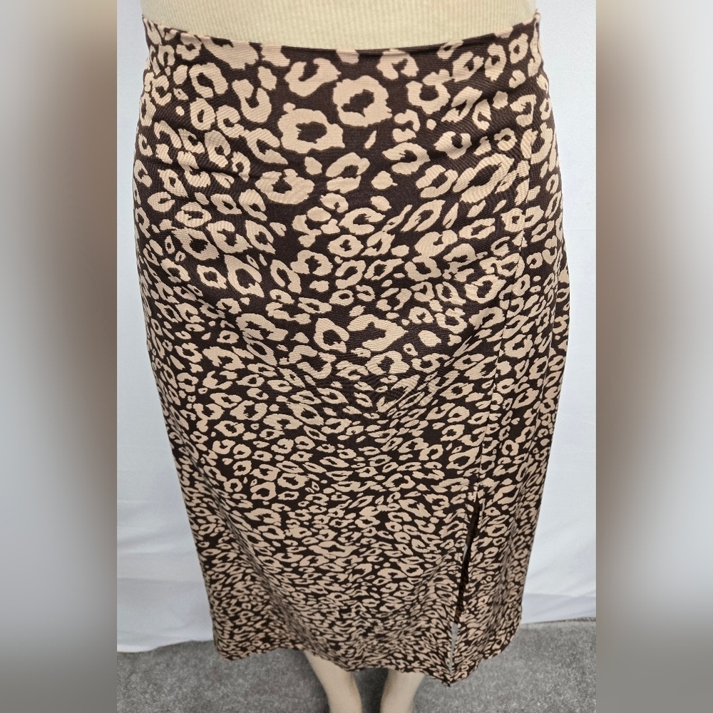 New Emery Rose L Skirt A Line Flowy Comfort High Vent Slit Brown Beige - Picture 2 of 9